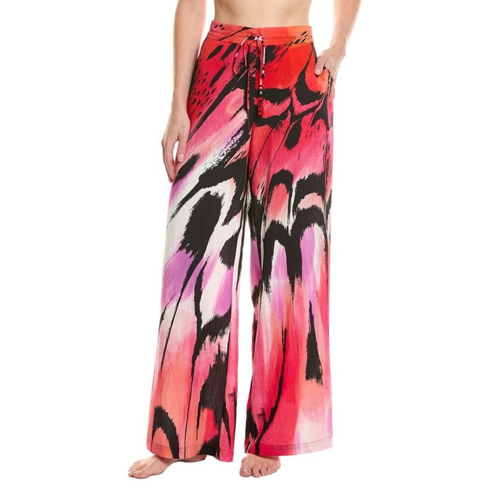 Natori Womens  Butterfly Linen-Blend Pant, Red